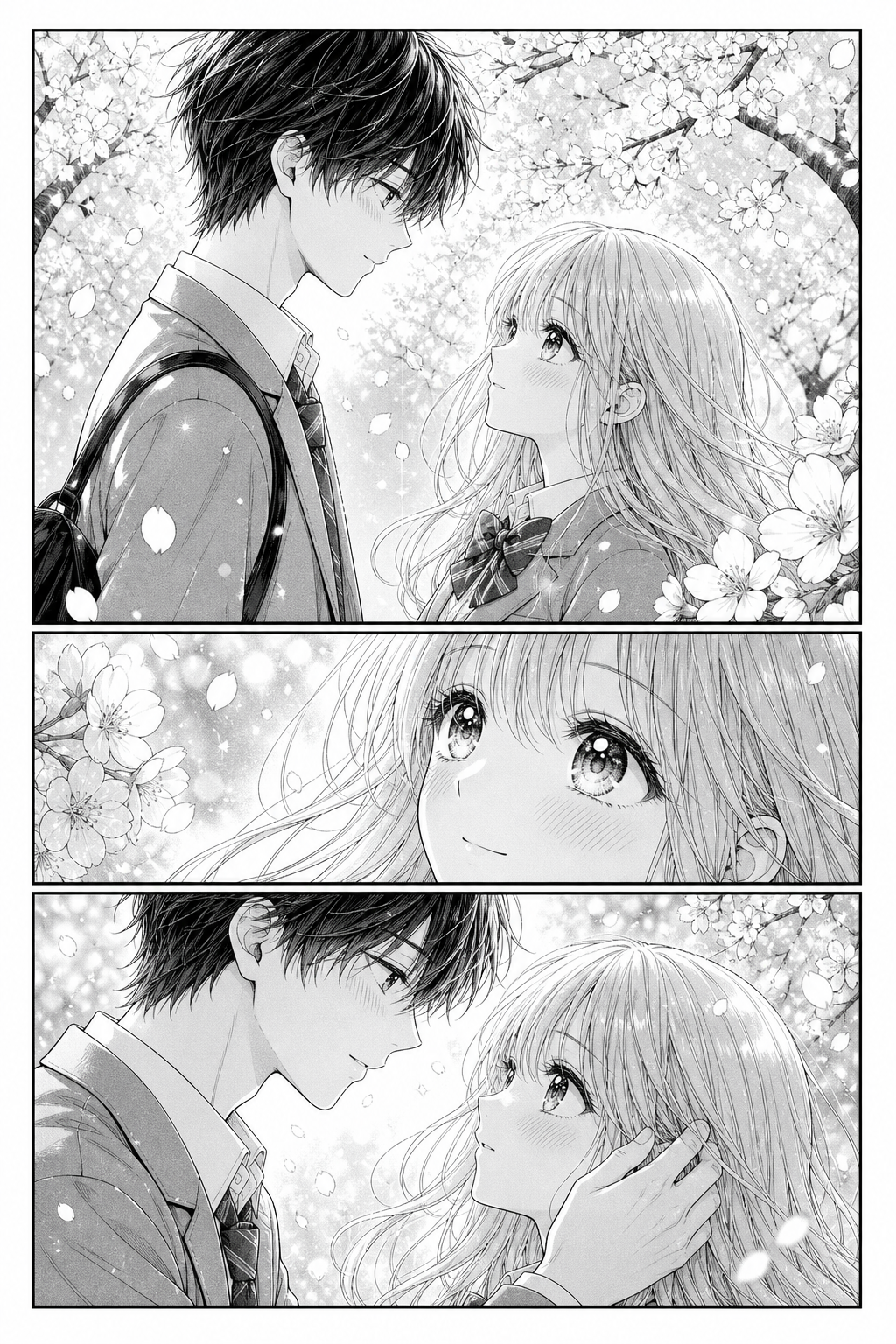 AI-generated shoujo romance manga page